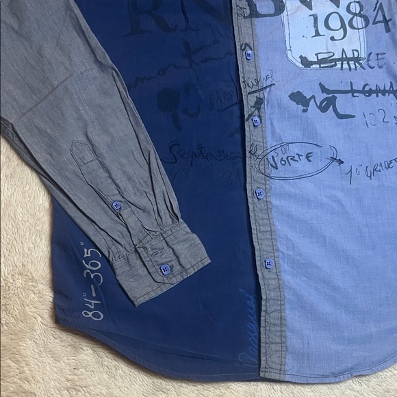 Desigual Graffiti Blue and Grey Men's Button Down Shirt sz S Embroidered Details - Picture 4 of 13